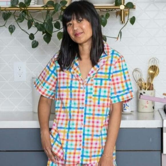 Print Fresh x Oh Joy! Rainbow Plaid Organic Cotton Pajama Top Small - Picture 1 of 11